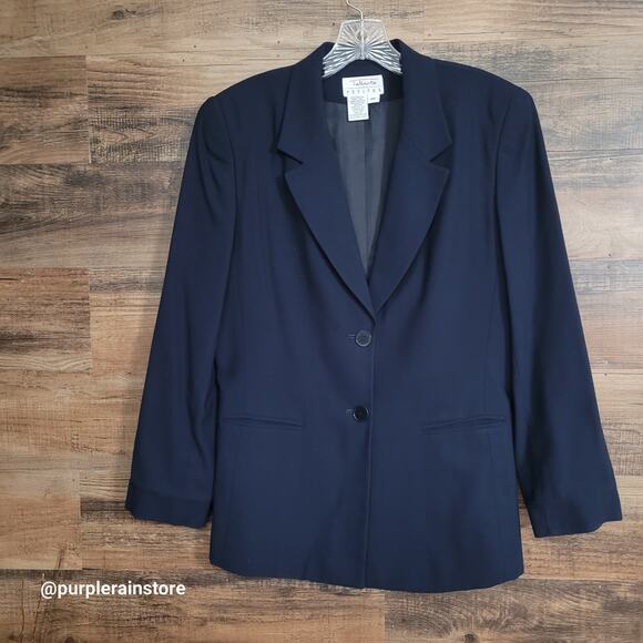 Vtg Talbots Wool Blazer 10 P Woven Navy USA 80's 90's Classic Preppy - Picture 1 of 10
